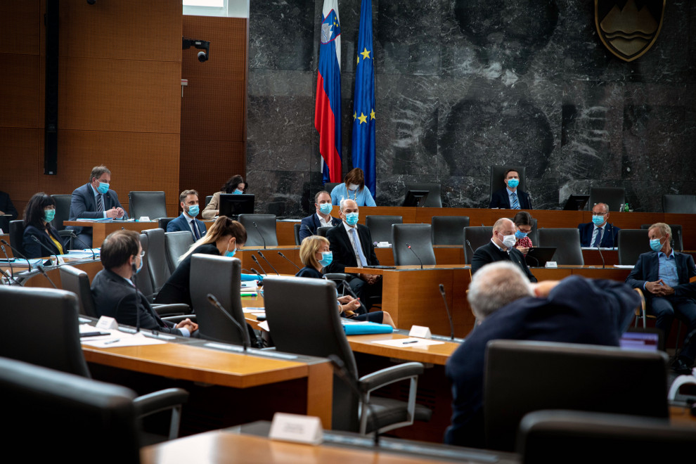 PM Janez Jansa at the extraordinary session of the National Assembly, at which the deputies discussed the draft Act on Providing Additional Liquidity to the Economy to Mitigate the Consequences of the COVID-19 Epidemic.