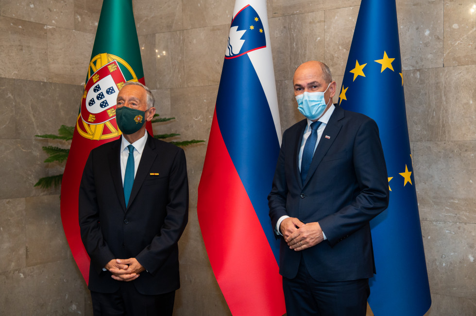 Prime Minister Janez Janša and Portuguese president Marcelo Rebelo de Sousa.