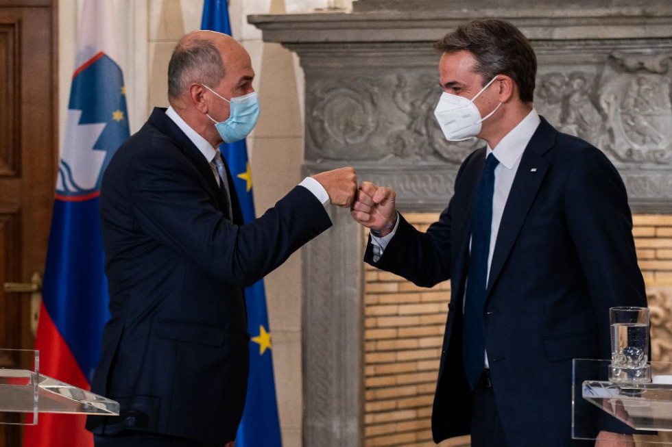 Prime Minister Janez Janša with Greek Prime Minister Kyriakos Mitsotakis