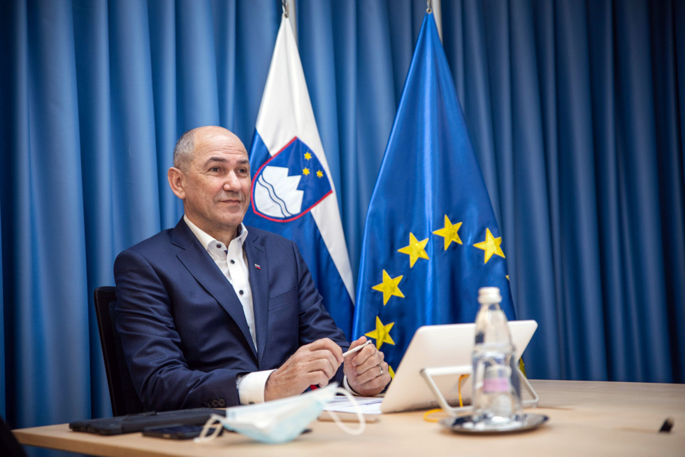 Prime Minister Janez Janša holds a videoconference with President of the European Council about the supply of vaccines