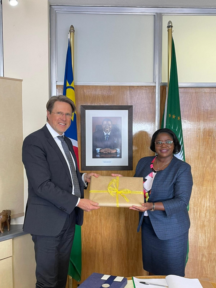 Državni sekretar Samuel Žbogar z namestnico ministrice za mednarodne odnose in sodelovanje Namibije Jenelly Matundu.