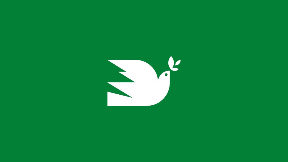 Logotip kandidature Slovenije za Varnostni svet Organizacije združenih narodov - bel golob na zeleni podlagi 