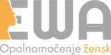 Logotip projekta z ženskim obrazom in pripisom EWA. Spodaj napis Opolnomočenje žensk.