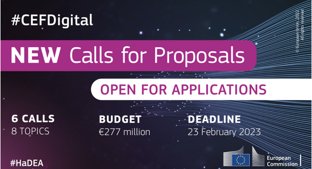 Objavljen je drugi sklop razpisa v okviru Digitalnega programa, Instrumenta za povezovanje Evrope - Digitalno. Rok za prijavo je 23. februar 2023.