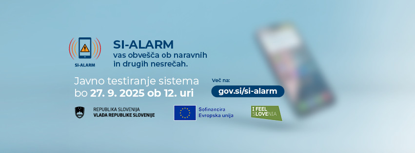 Pasica o storitvi SI-ALARM. Na grafiki je datum testiranja sistema in več informacij. 