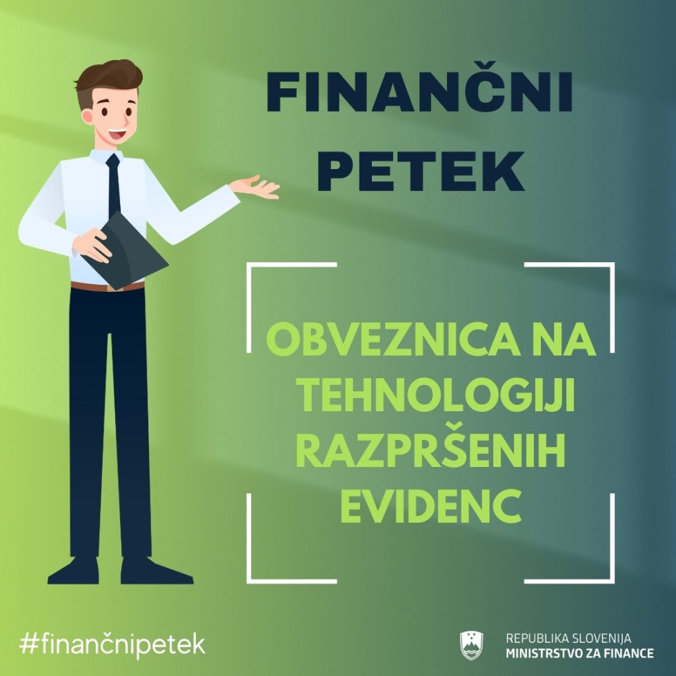 Levo stoji mlad fant, desno od njega pa je napis Finančni petek, Obveznica na tehnologiji razpršenih evidenc