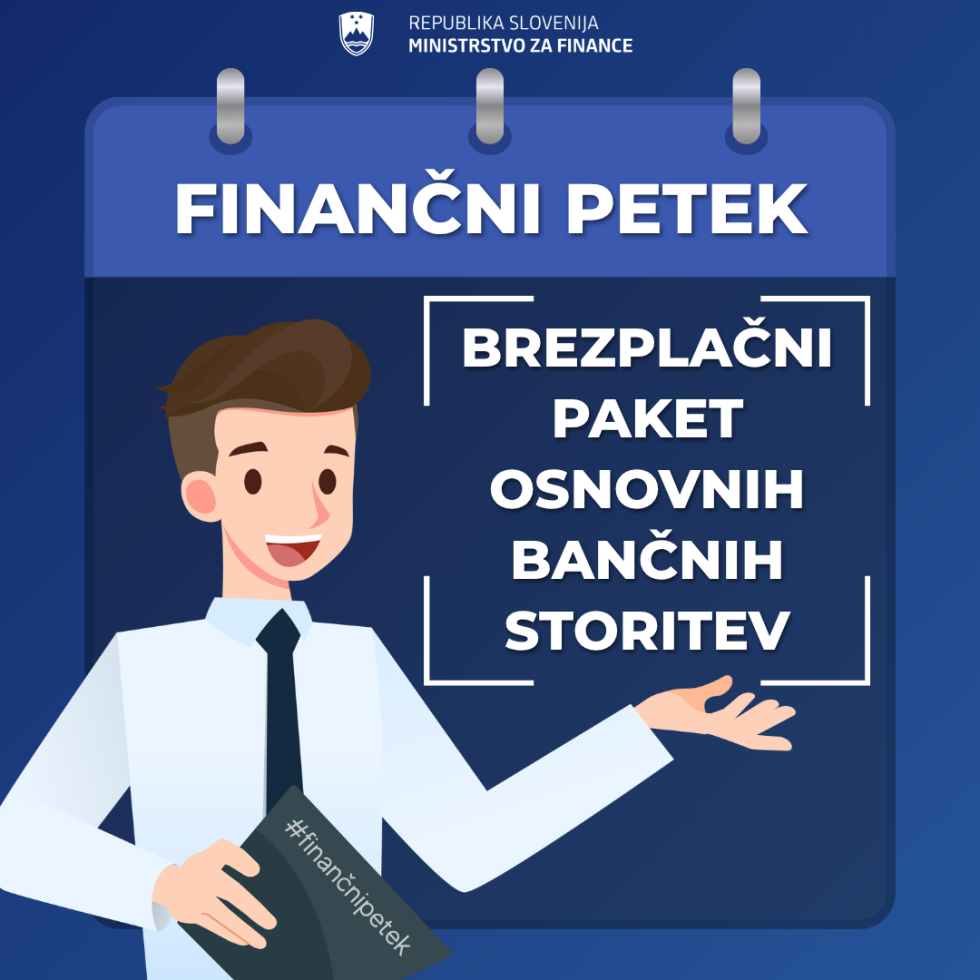 Grafika z naslovom Finančni petek in podnaslovom Brezplačni paket osnovnih bančnih storitev.