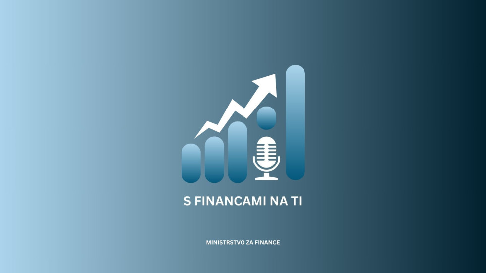 Ikona radia in naraščajočega zvoka, spodaj je napis S financami na ti, Ministrstvo za finance