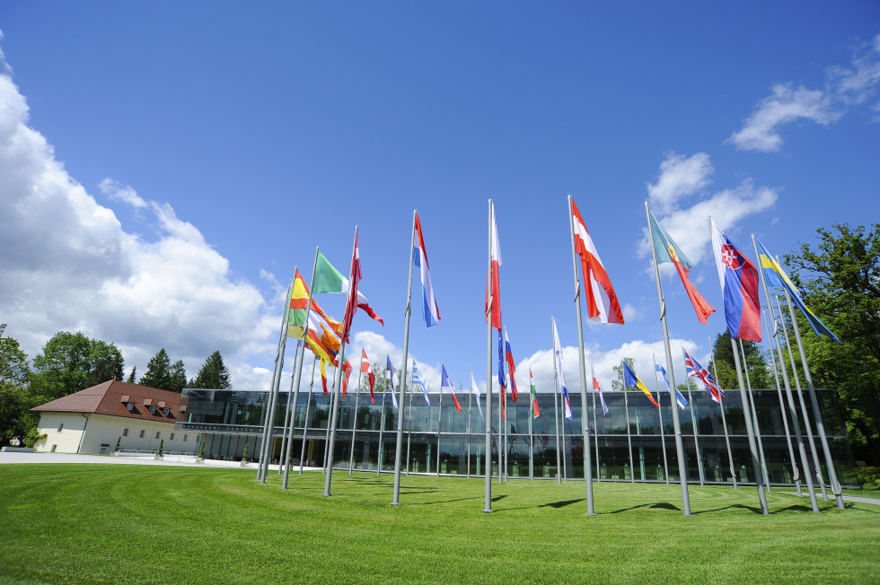 EU flags at Brdo.