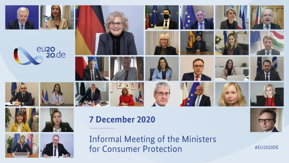 Kolaž slik ministrov, ki so sodelovali na neformalni videokonferenci za varstvo potrošnikov