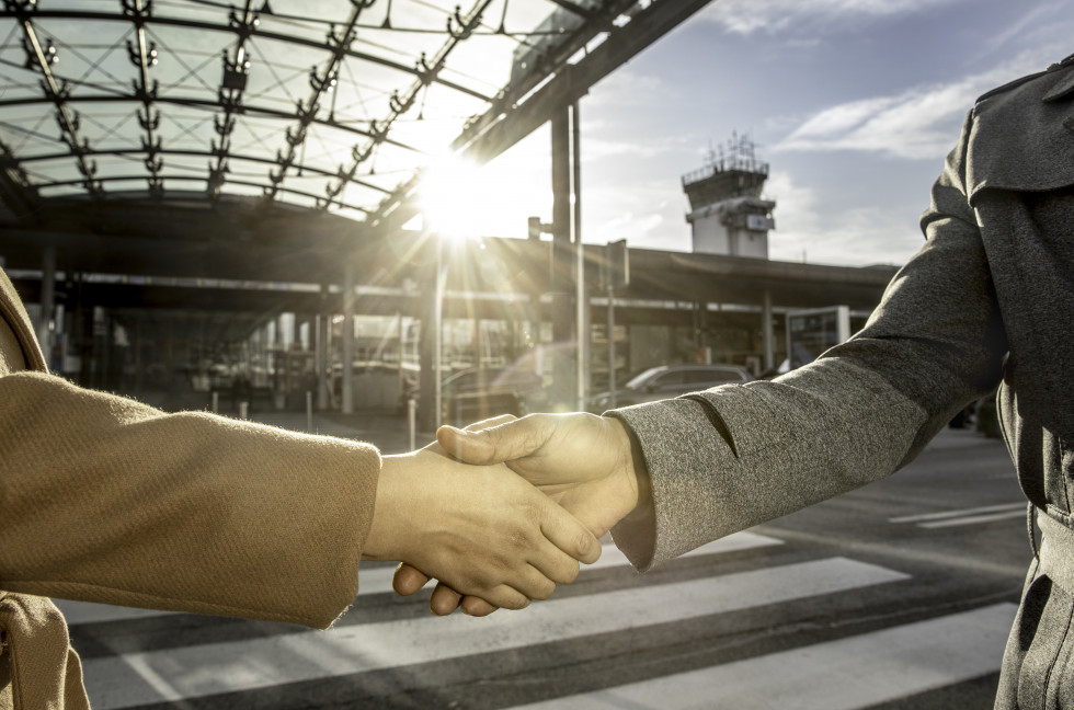 Handshake in front of Ljubljana Airport