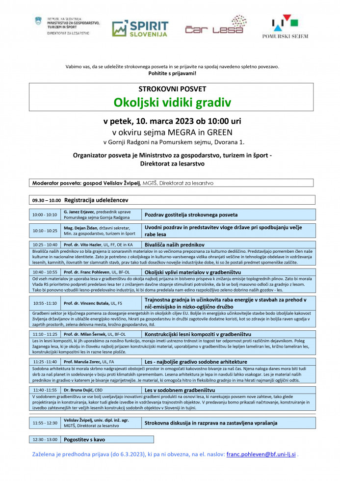 Vabilo na strokovni posvet Okoljski vidiki gradiv, ki bo potekal v petek, 10. marca 2023 ob 10. uri v okviru sejma MEGRA v Gornji Radgoni