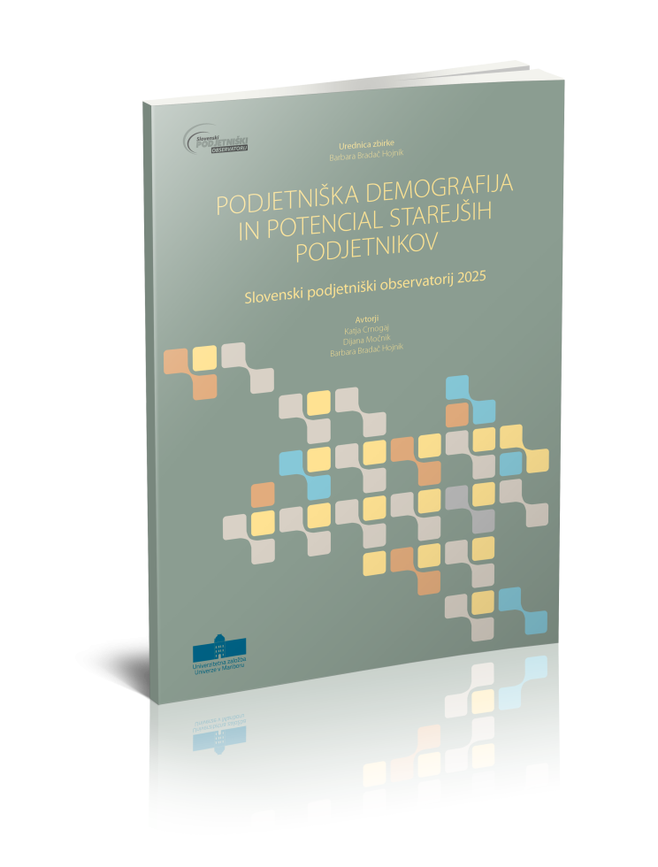 Siva naslovnica publikacije. Na njej napis: Podjetniška demografija in potencial starejših podjetnikov