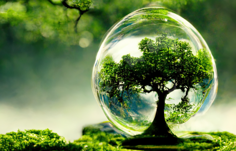 Zeleni prehod Canva (A tree in a bubble and in a forest.)