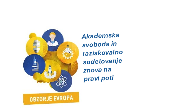 Grafika z napisom: Akademska svoboda in raziskovalno sodelovanje znova na pravi poti. 