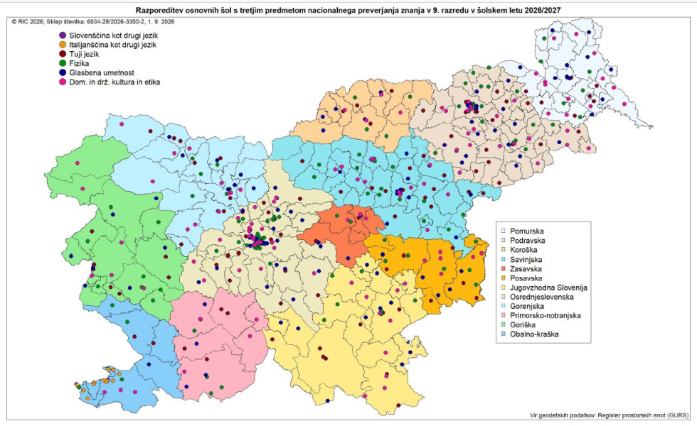 Zemljevid Slovenije z označenimi predmeti NPZ.