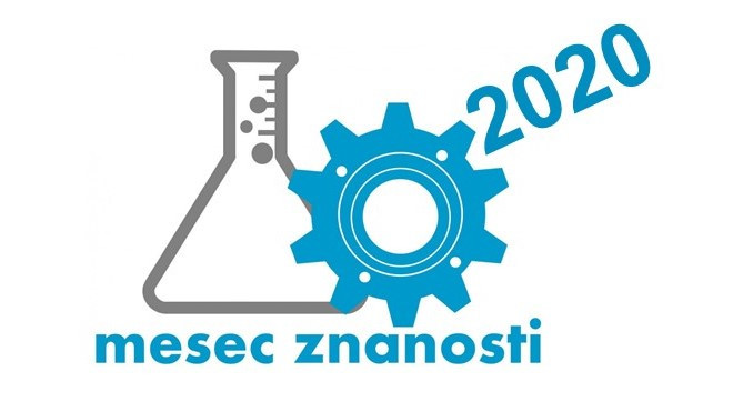 Logotip Mesec znanosti - elenmajerica z mehurčki in zobnik