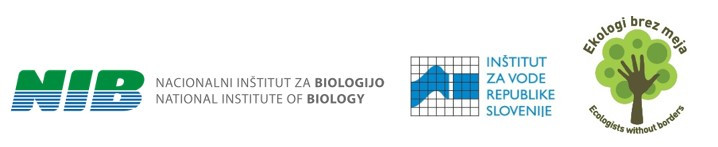 Logotipi treh institucij, ki vodijo slovensko misijo Pirati plastike. Ti so Nacionalni inštitut za biologijo, Inštitut za vode in Ekologi brez meja