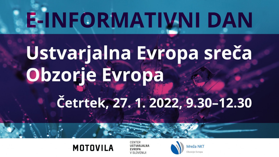 banner za info dan programov Obzorje Evropa in Ustvarjalna Evropa