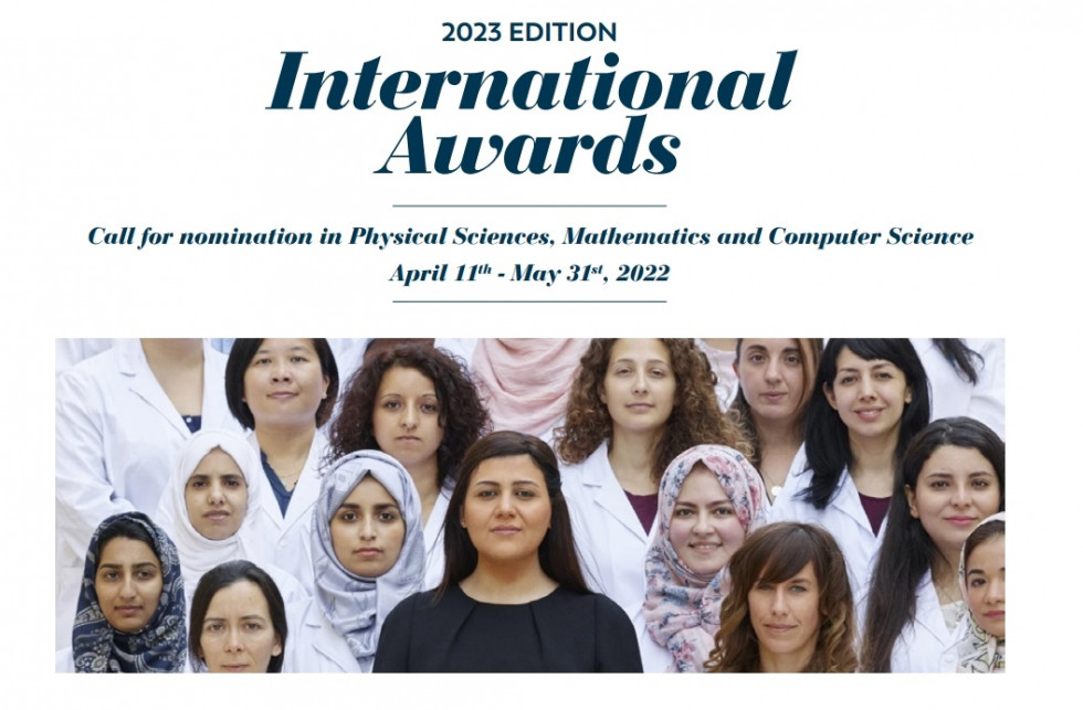 Fotografija poziva k prijavi na razpis mednarodnih nagrad v okviru programa Za ženske v znanosti. 