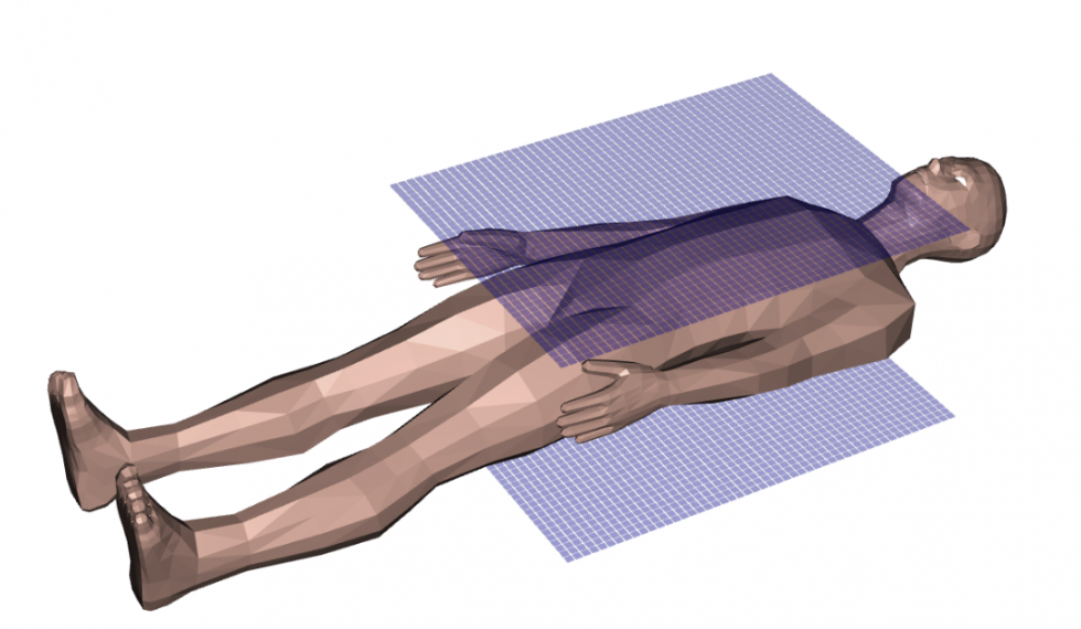 Modeliran prikaz naprave za slikanje velikih površin, ki bi omogočale slikanje celotnega telesa.