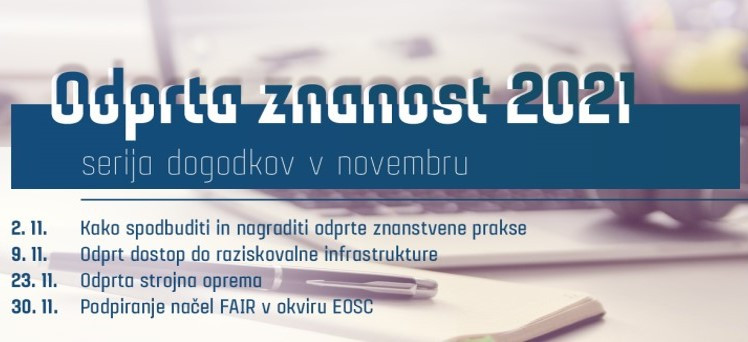Logotip Odprta znanost 2021 z datumi dogodkov