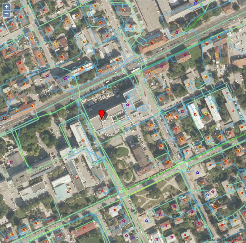 Zemljevid elektronskih komunikacij iz Zbirnega katastra gospodarske javne infrastrukture – za lokacijo Ministrstva za javno upravo, Tržaška cesta 21