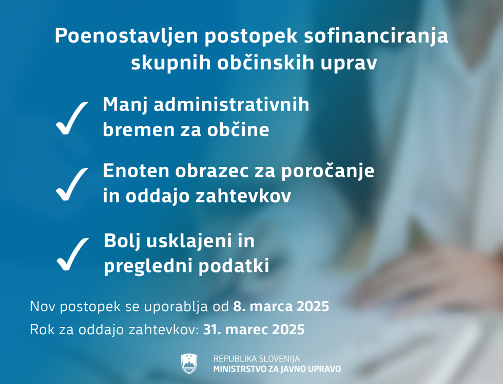 Infografika. Besedilo v treh alinejah: manj administrativnih bremen za občane, enoten obrazec za poročanje in oddajo zahtevkov in bolj usklajeni in pregledni podatki.