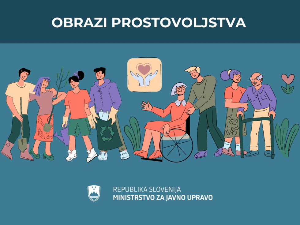 Na modri podlagi so narisani ljudje različne starosti, različnih interesov in zdravstvenega stanja.