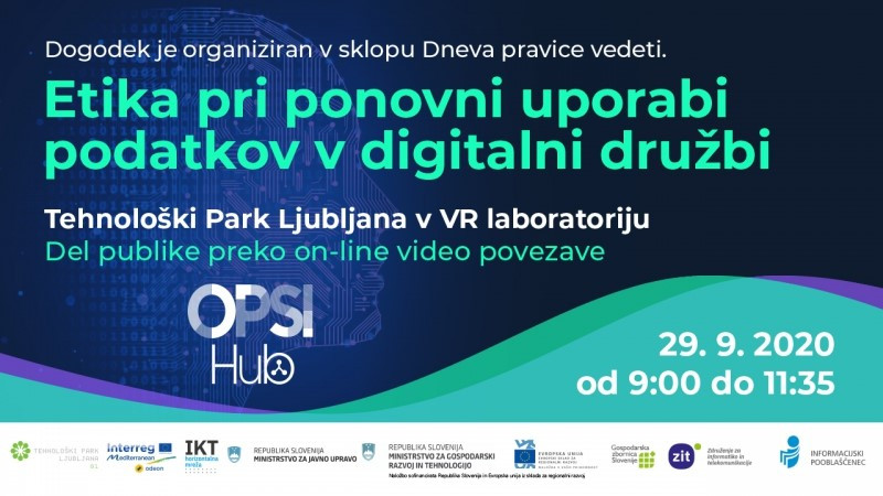 Letak Etika pri ponovni uporabi podatkov v digitalni družbi z uro in krajem dogodka ter navedenimi organizatorji