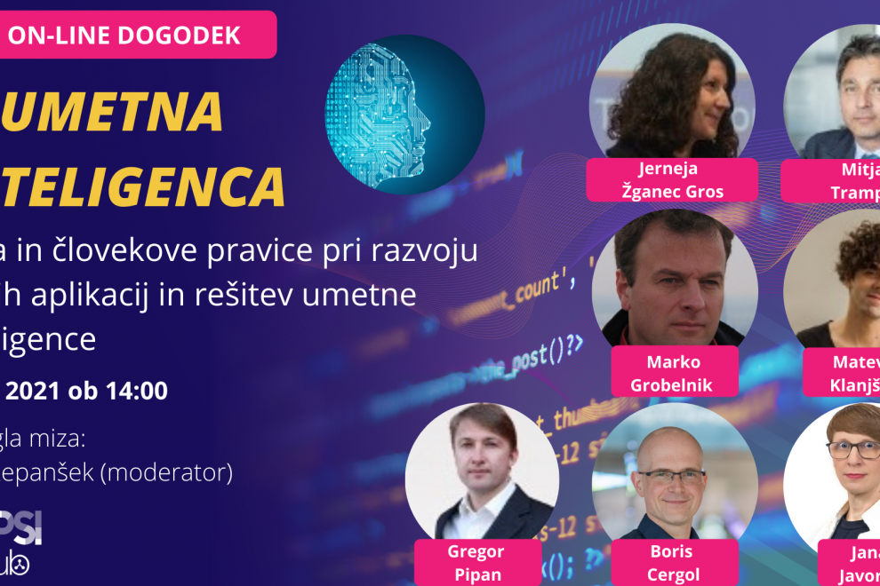 plakat za spletno delavnico z navedenim naslovom dogodka in predavatelji