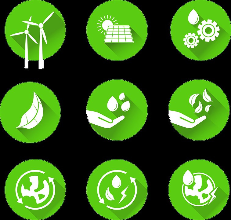 Simbolična slika z ikonami trajnostnega (okoljsko naravnanega)  razvoja