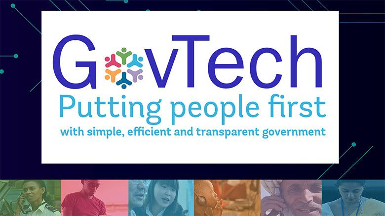 Plakat poročevalcev na katerem je naslov v angleškem jeziku - GovTech  putting people first