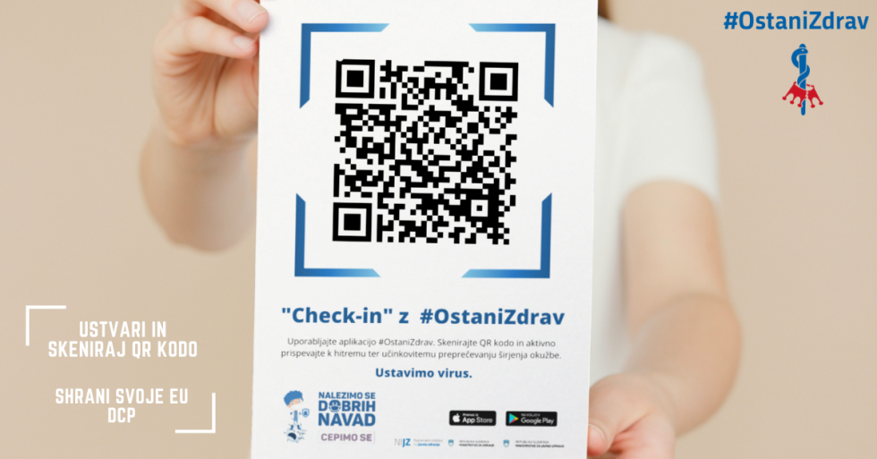 prikazana QR koda, slogan ustavimo virus