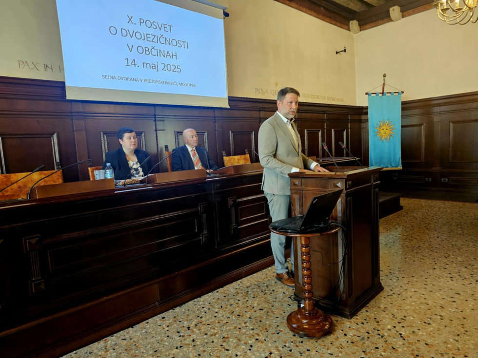 Državni sekretar nagovarja udeležence posveta