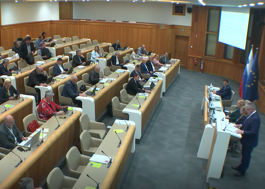 državni svetniki in svetnice sedijo v razpravni dvorani