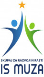 Vertikalen logotip z napisom IS MUZA in dekorativno sliko