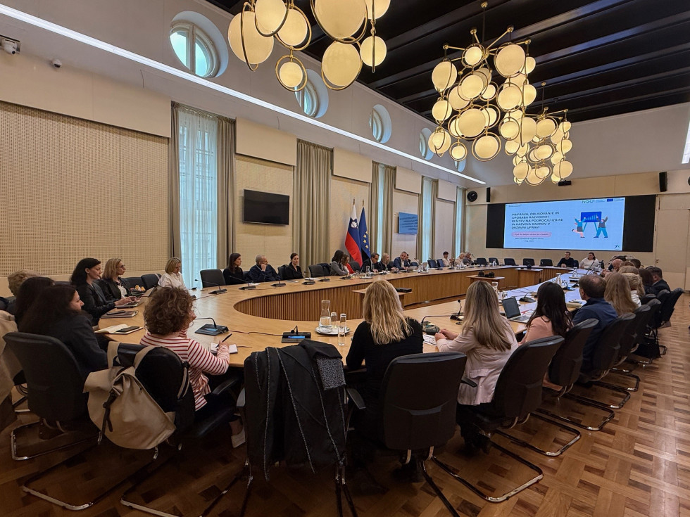 Udeleženci spremljajo predstavitev