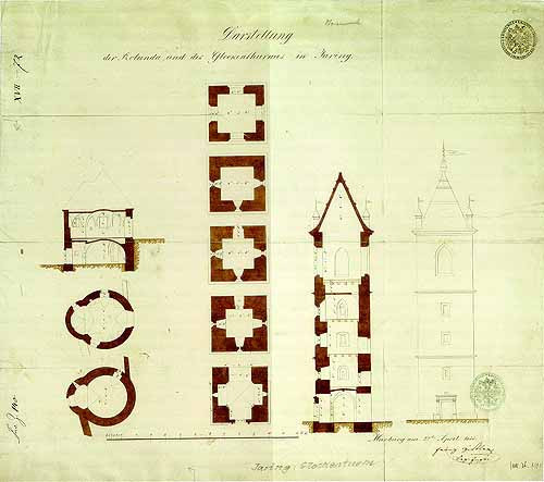 Načrt kostnice in zvonika v Jarenini, čas nastanka 1855