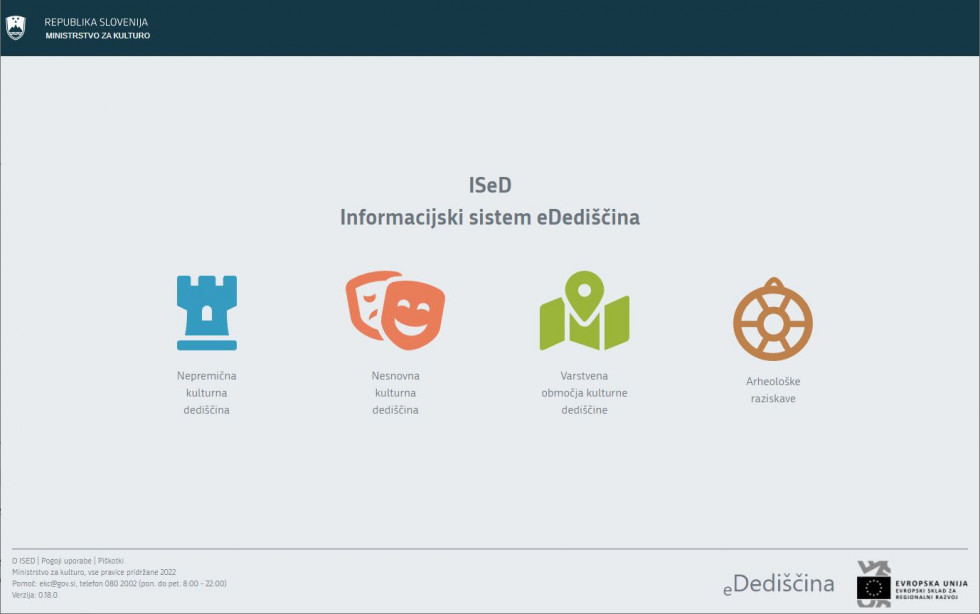 Vstopno spletno mesto v informacijski sistem s štirimi barvnimi ikonami