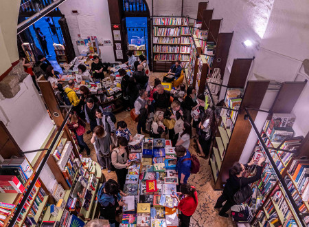 People gathering at the Exhibition of illustrations