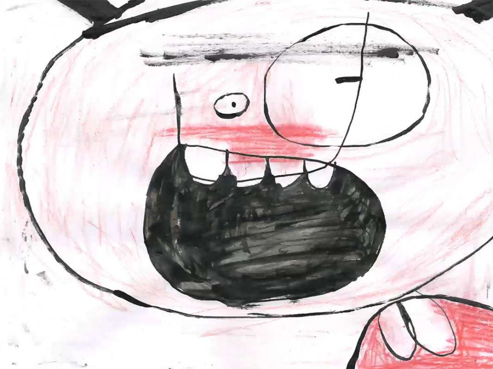 Ilustriran portret osebe s široko odprtimi usti