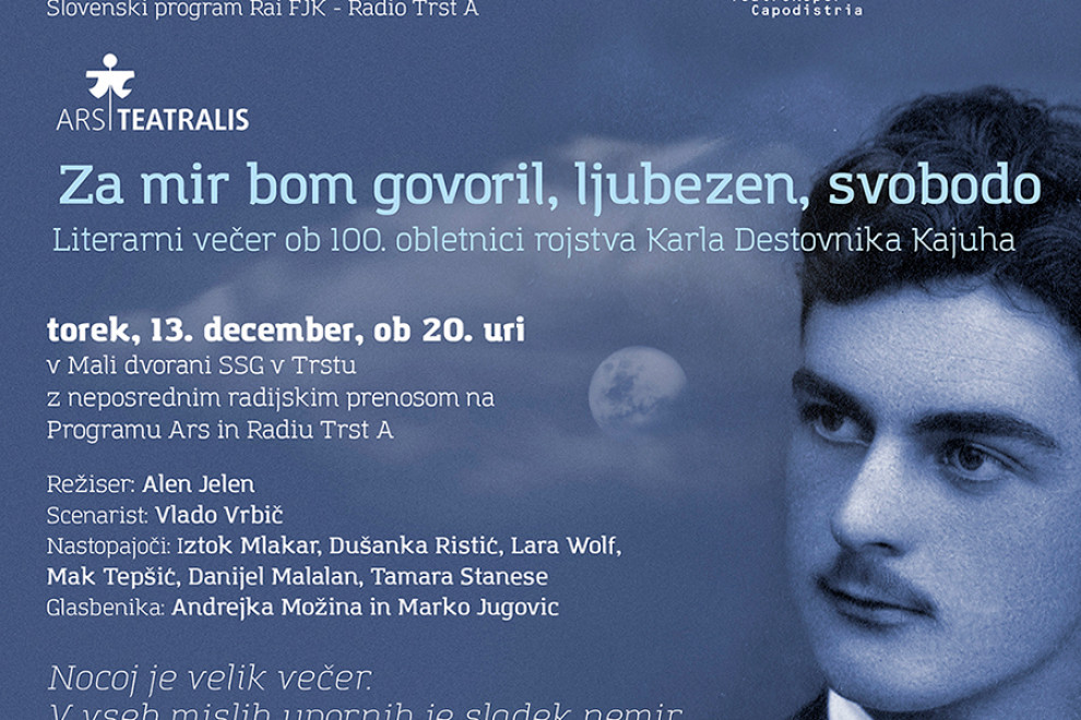 Pasica za literarni večer ob 100. obletnici Kajuhovega rojstva v Slovenskem stalnem gledališču v Trstu /