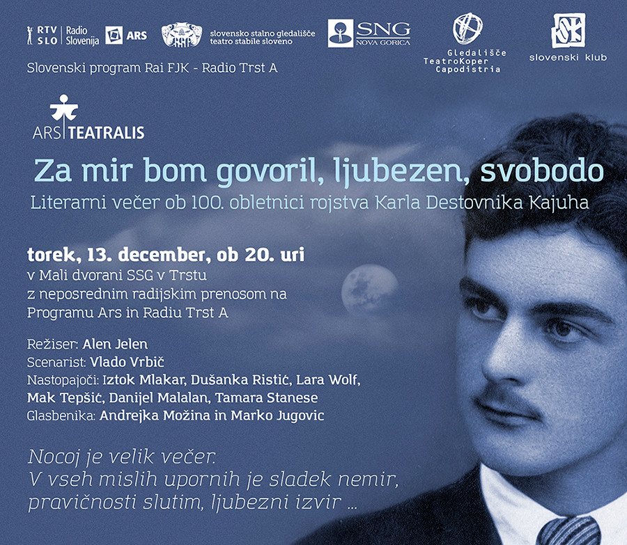 Pasica za literarni večer ob 100. obletnici Kajuhovega rojstva v Slovenskem stalnem gledališču v Trstu /