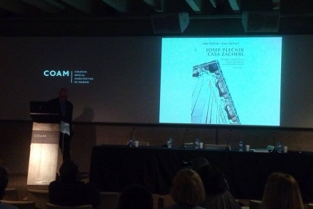 Participants in a roundtable discussion at the opening of the exhibition at the Official Chamber of Architects of Madrid