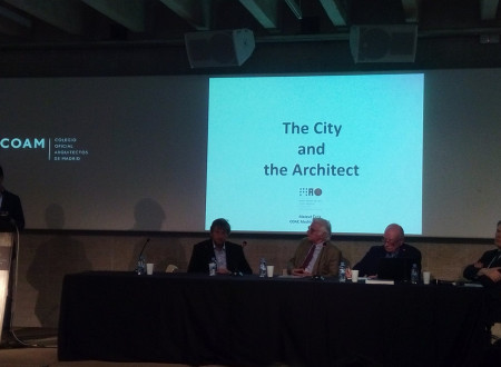 Participants in a roundtable discussion at the opening of the exhibition at the Official Chamber of Architects of Madrid