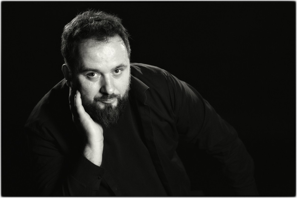 Black and white portrait of the film director and screenwriter Matevž Luzar 