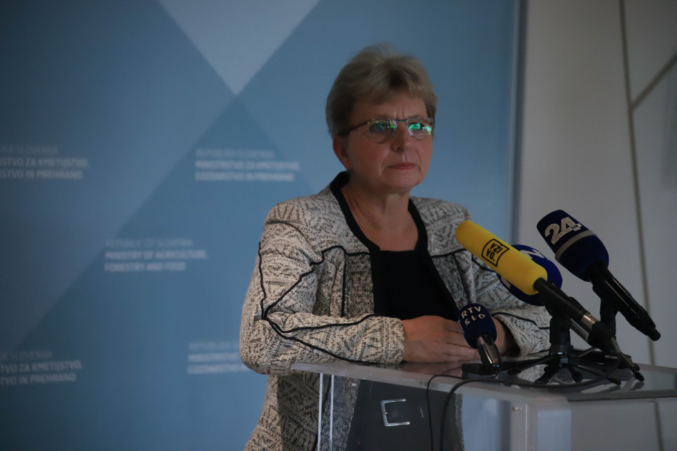 Ministrica Irena Šinko na izjavi za medije o košarici živil
