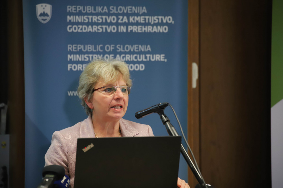 Ministrica Irena Šinko na današnji novinarski konferenc