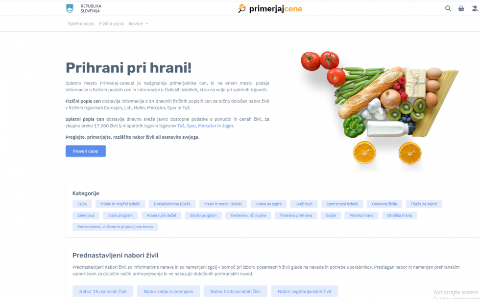 Pogled na spletno stran novega primerjalnika.